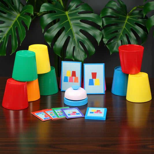 BrainX Color Cup Stacking & Pattern Matching Game for Kids | Montessori Educational Brain Development Toy | Logic, Memory & Problem-Solving Learning Activity with Cards & Bell for Boys & Girls (Ages 3–7 Years)