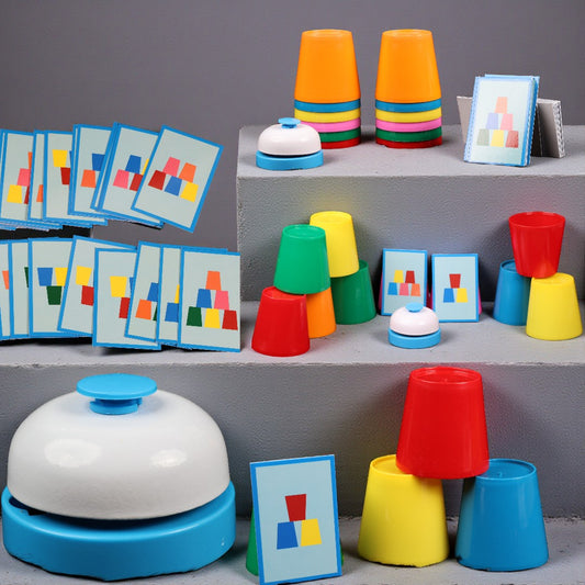 BrainX Color Cup Stacking & Pattern Matching Game for Kids | Montessori Educational Brain Development Toy | Logic, Memory & Problem-Solving Learning Activity with Cards & Bell for Boys & Girls (Ages 3–7 Years)