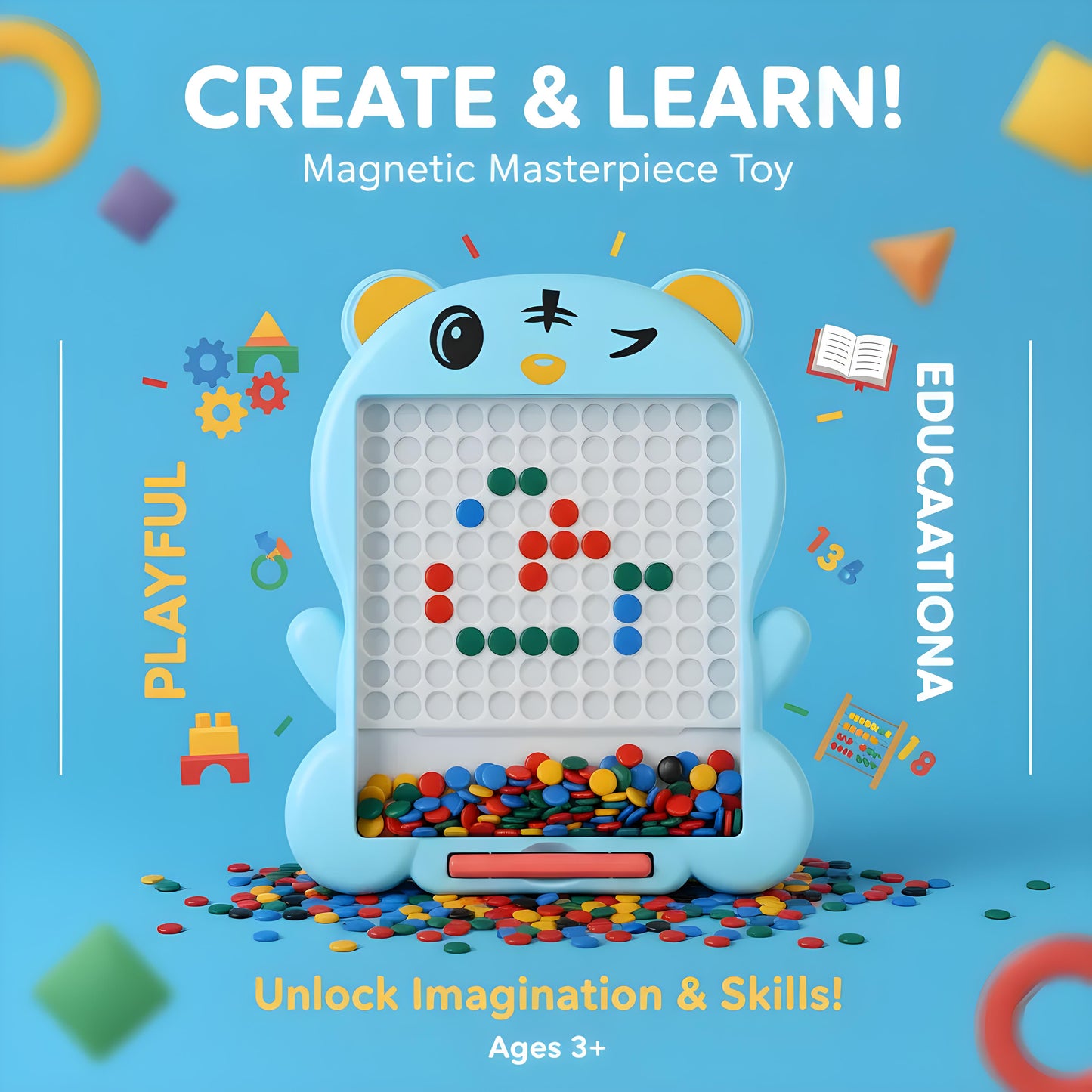 Kids Magnetic Slate Board Toy | Reusable Magnetic Writing & Drawing Slate with Beads | Educational Learning Toy for Toddlers & Kids